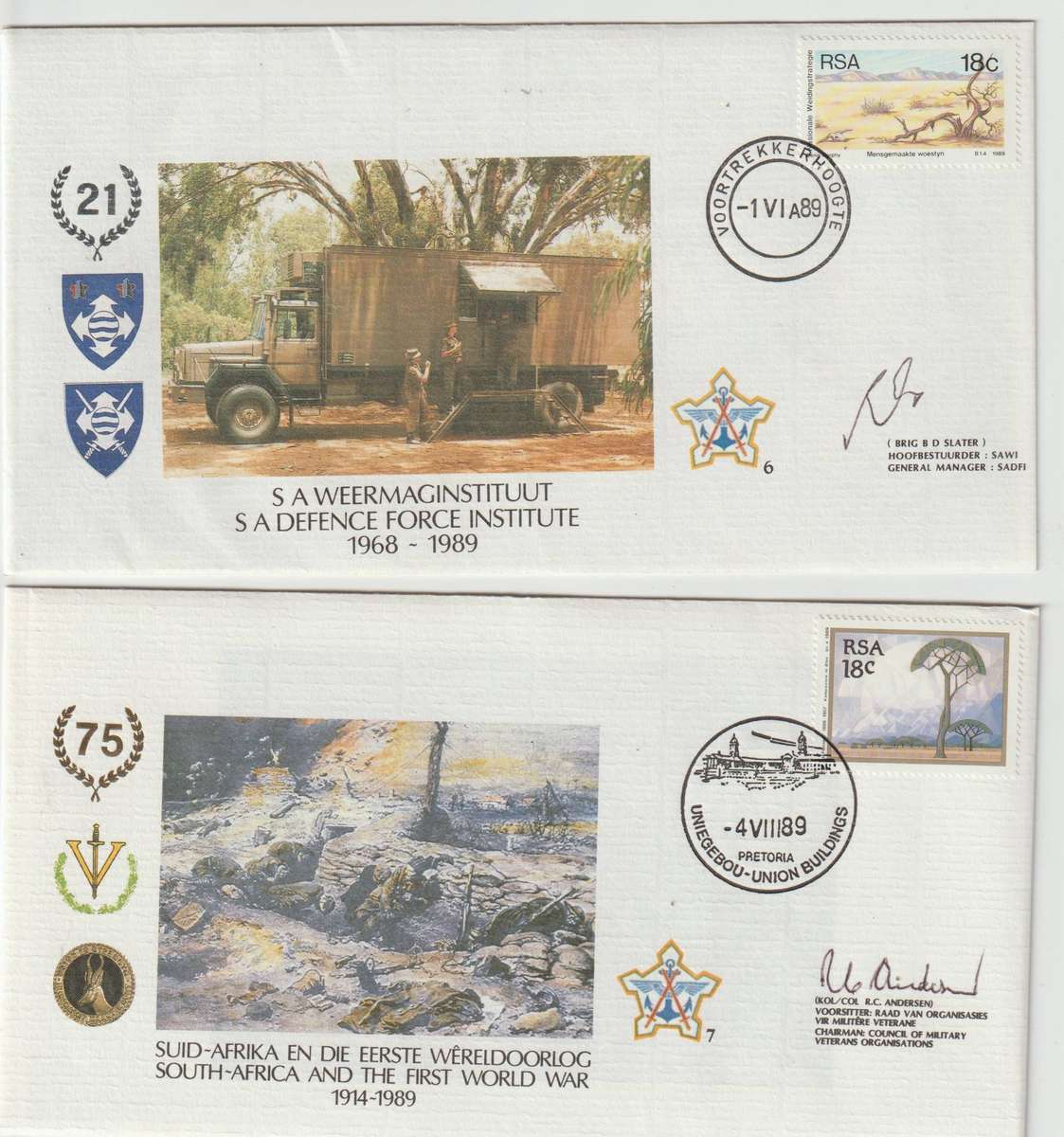 RSA Military, Naval FDC'S signed by dignitaries, IE: Magnus Malan. See Scans.