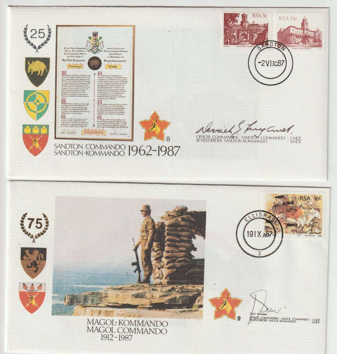 RSA Military, Naval FDC'S signed by dignitaries, IE: Magnus Malan. See Scans.