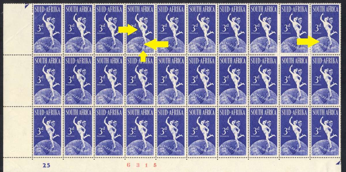 Union 1949 UPU - Mint Part sheets with lots of varieties, spots & dots - read description