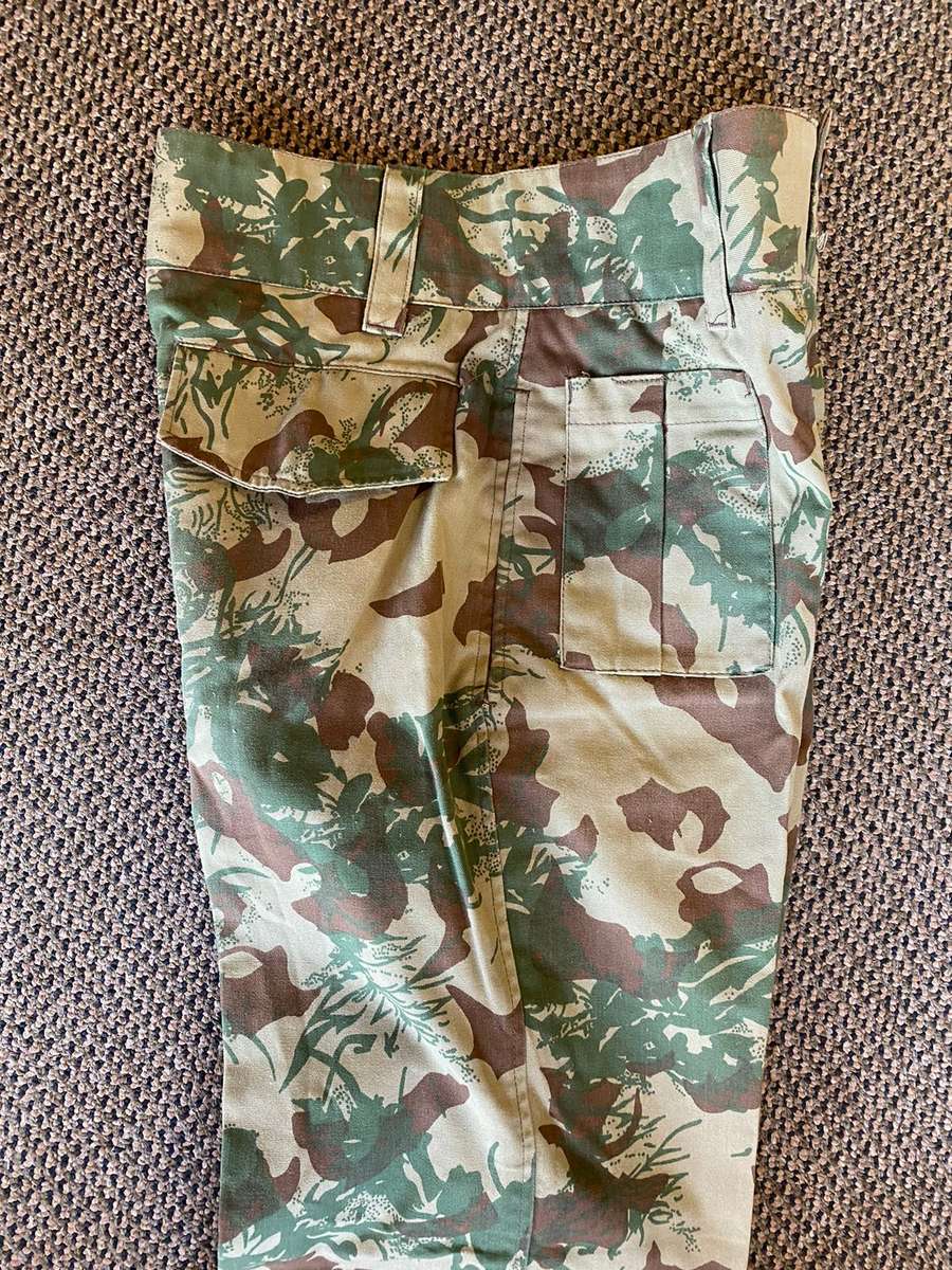 POLICE SPECIAL TASK FORCE-2ND PATTERN CAMO TROUSERS-SIZE 32-LABELLED AND DATED 1993-PIPE LENGTH 77CM