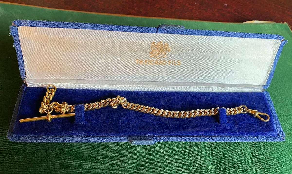 VINTAGE ALBERT-ROLLED GOLD FOB CHAIN-OVERALL LENGTH 25,5 CM-TOTAL WEIGHT 31,1 G-THERE IS NO MARKINGS