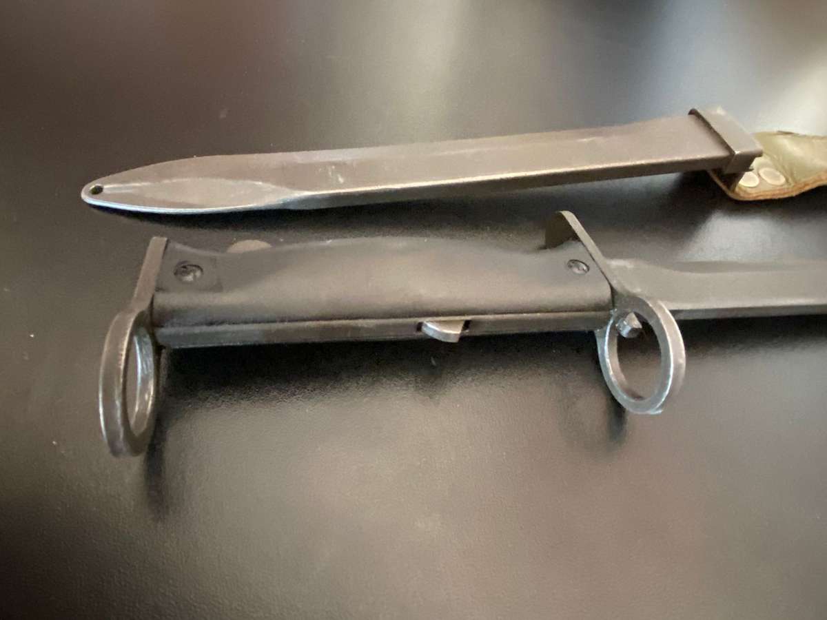 FRENCH MODEL MAS 56 BAYONET AND SCABBARD FOR THE BULLPUP FAMAS RIFLE-BOTH BAYONET AND SCABBARD IS IN