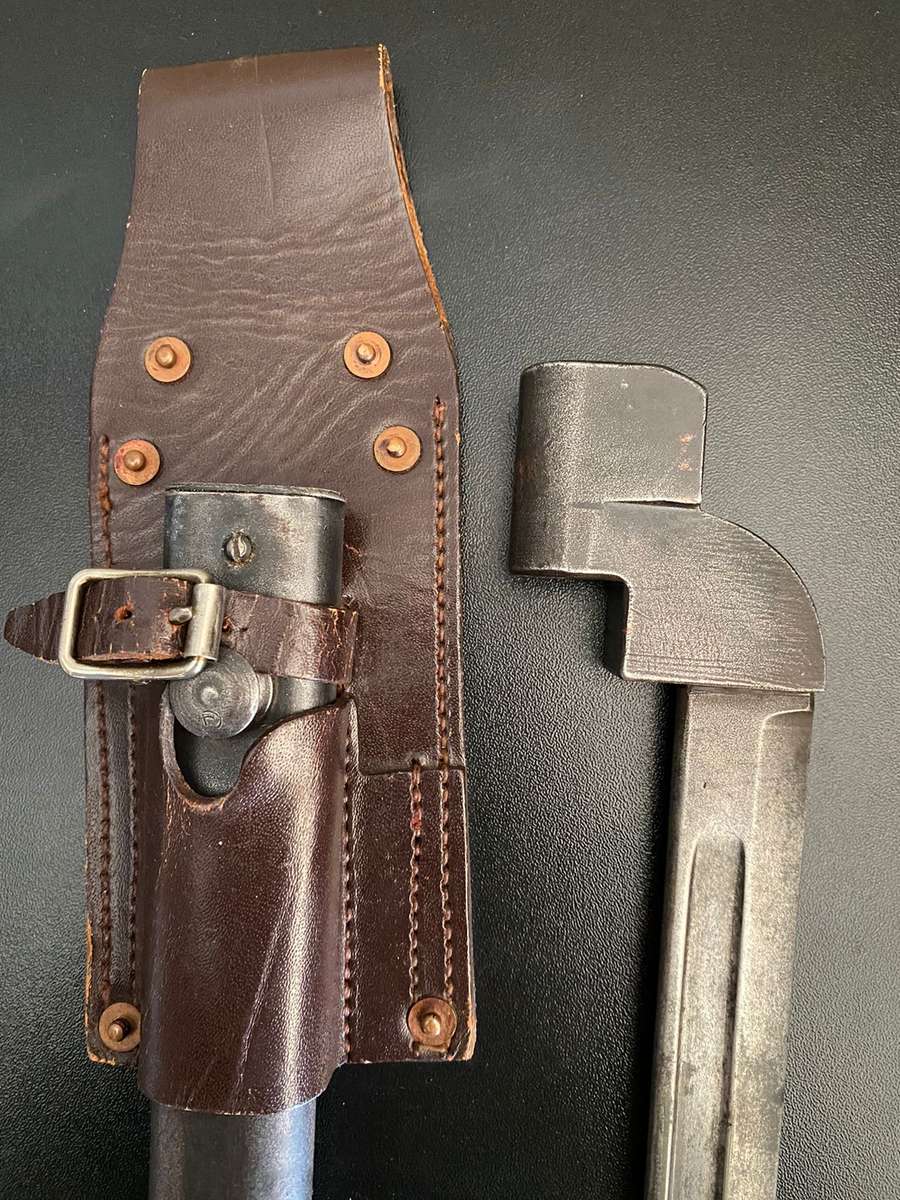 NO 9 BAYONET WITH METAL SCABBARD AND METAL FROG-ALL IN GOOD CONDITION-BAYONET IS DATED 1949