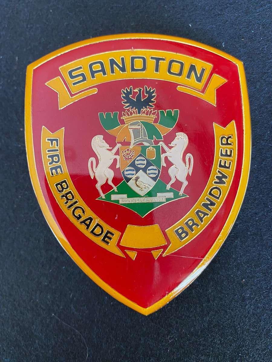 SANDTON FIRE BRIGADE-LARGE HELMET PLATE- 2X SCREW LUGS