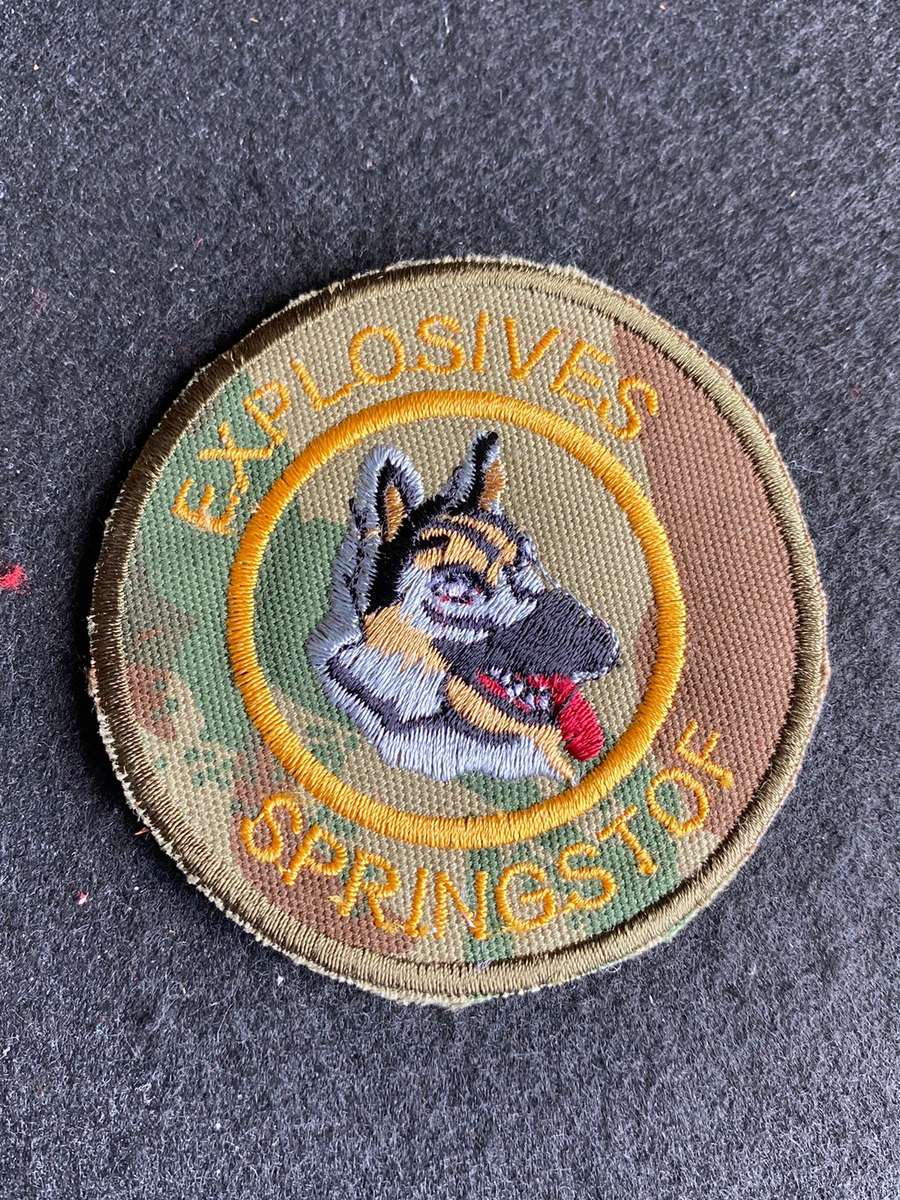 EXPLOSIVES DOG HANDLER PATCH ON CAMO