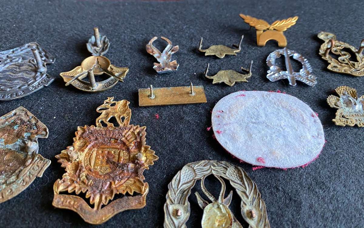 MIXED LOT OF BADGES-SOLD TOGETHER SOME WITH NO PINS-PLEASE LOOK AT PICS- 14 IN TOTAL