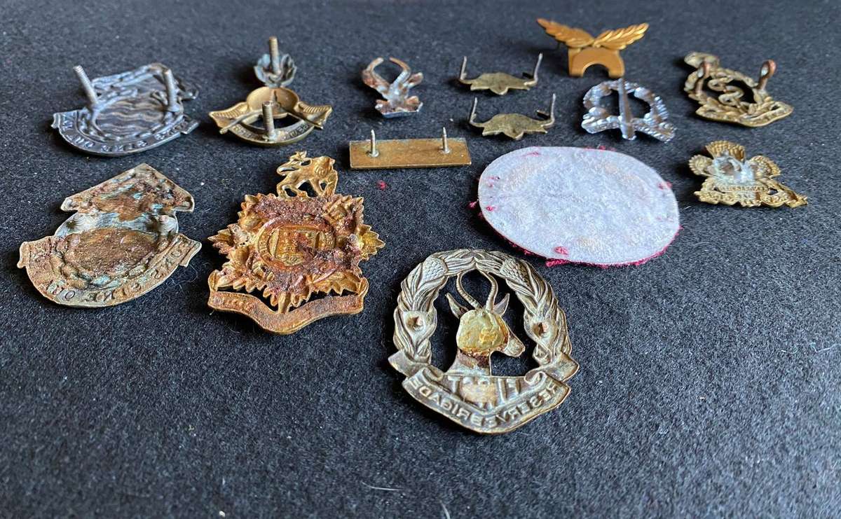 MIXED LOT OF BADGES-SOLD TOGETHER SOME WITH NO PINS-PLEASE LOOK AT PICS- 14 IN TOTAL