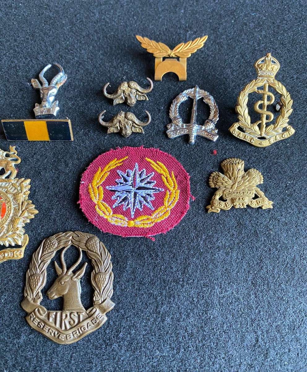 MIXED LOT OF BADGES-SOLD TOGETHER SOME WITH NO PINS-PLEASE LOOK AT PICS- 14 IN TOTAL