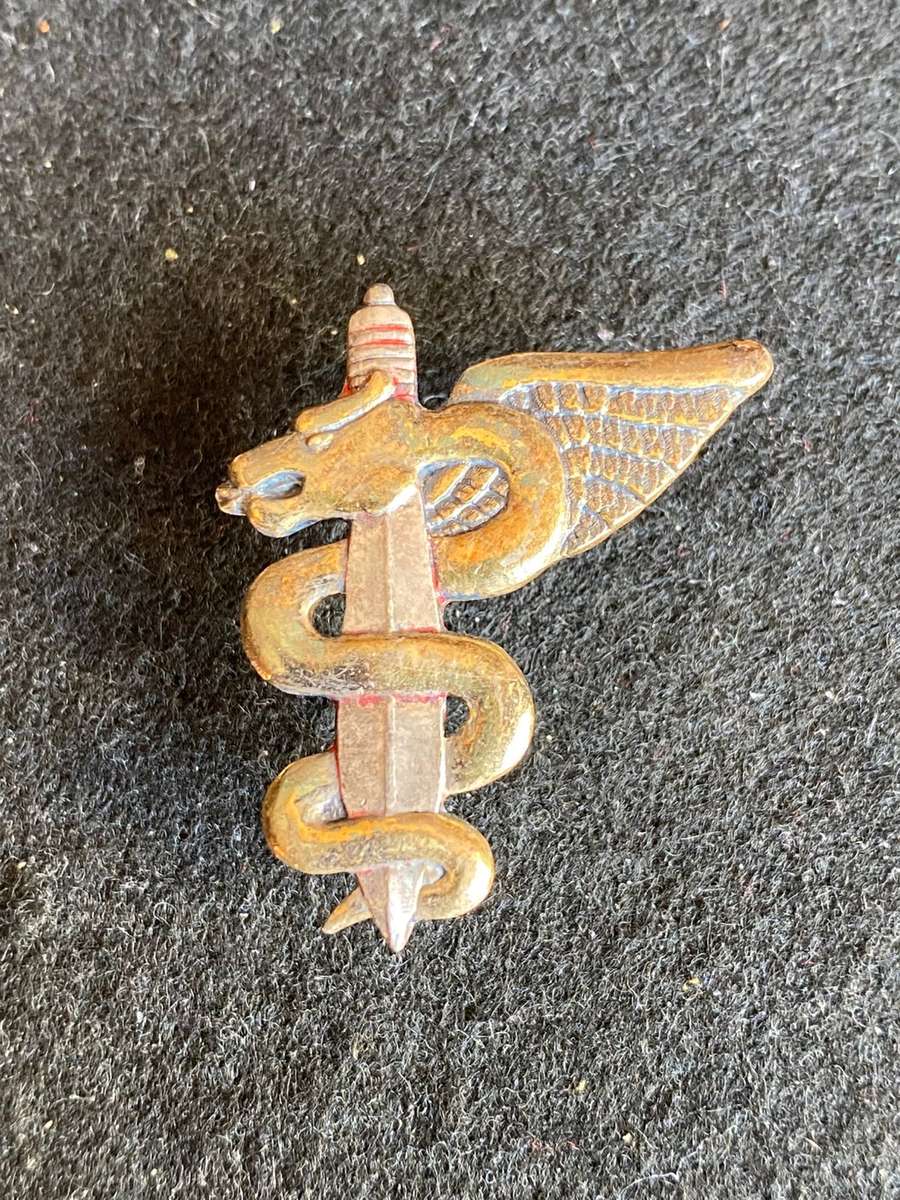 SAMS BI-METAL MEDICAL ORDERLY SUPPORT OPERATOR BREAST BADGE-APPROVED 1993-APPLIED FOR BY 7 MEDICAL B