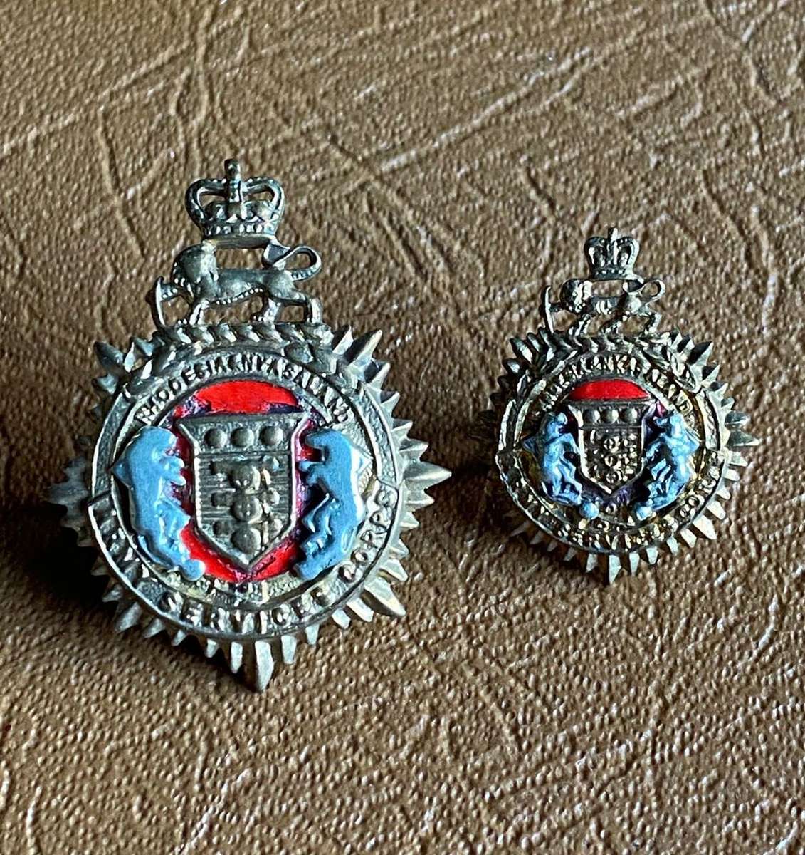 RHODESIA AND NYASSALAND ARMY SERVICES CORPS BI/METAL CAP AND ONE COLLAR-1957-65-LUGS COMPLETE