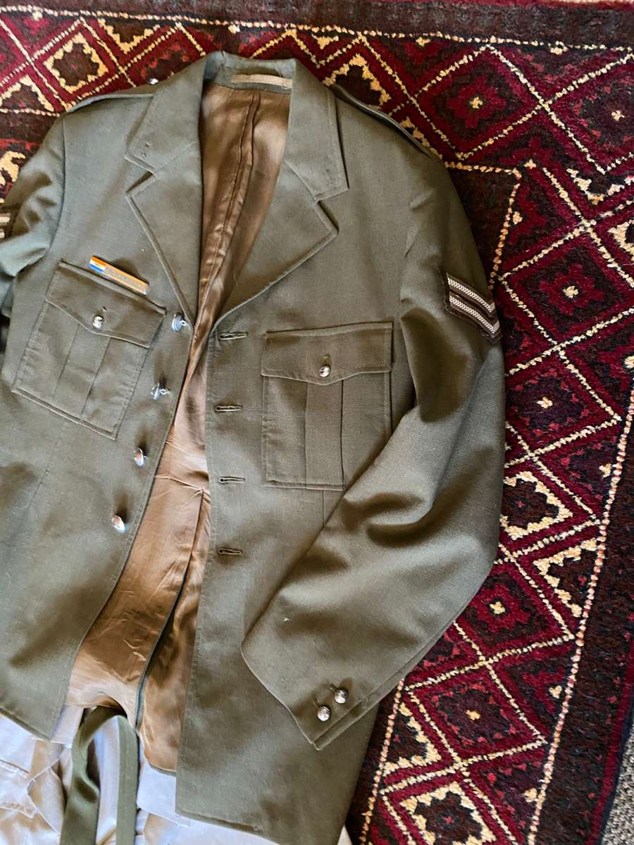 SADF STEPOUT UNIFORM TROUSERS (SIZE 32) SHIRT (SIZE MEDIUM-MEASURES 55CM ARMPIT TO ARMPIT)-JACKET,SI