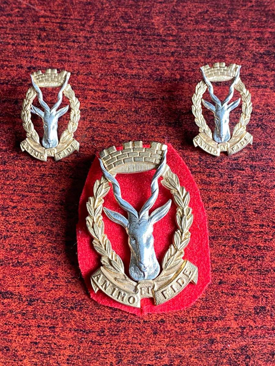 REGT. SWA, BI/METAL CAP AND COLLARS-WORN FROM 1964-KNOWN AS REGT. WINDHOEK IN THE 1960'S-LUGS + PINS