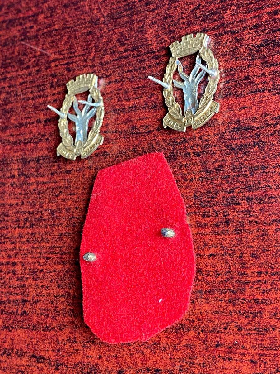 REGT. SWA, BI/METAL CAP AND COLLARS-WORN FROM 1964-KNOWN AS REGT. WINDHOEK IN THE 1960'S-LUGS + PINS