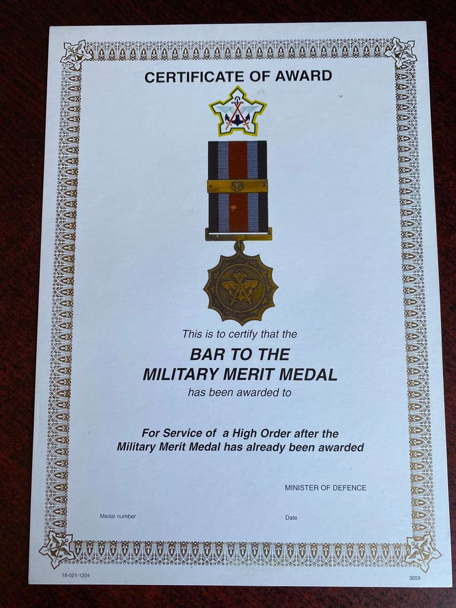ORIGINAL SADF BLANK MEDAL CERTIFICATE