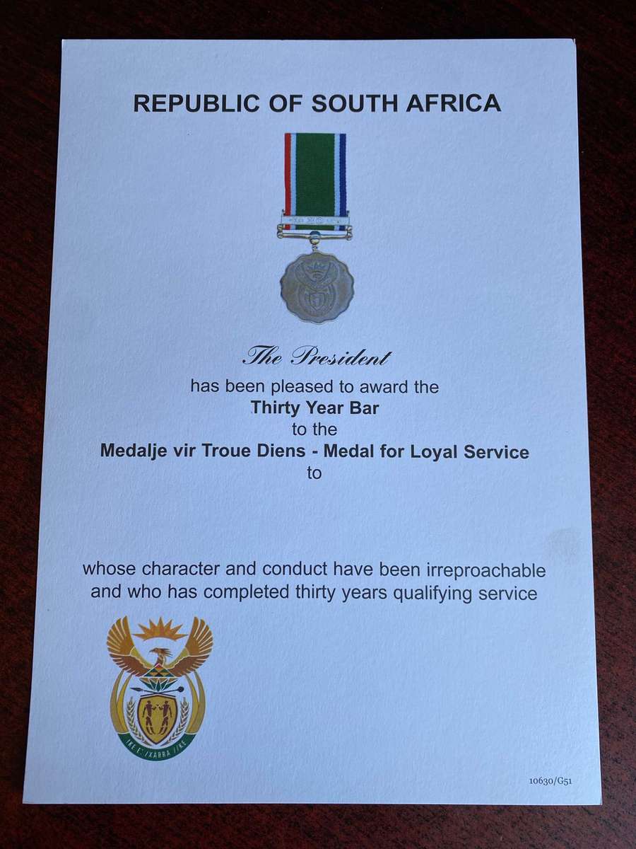 ORIGINAL SADF BLANK MEDAL CERTIFICATE
