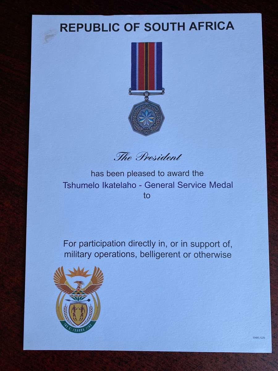 ORIGINAL SADF BLANK MEDAL CERTIFICATE