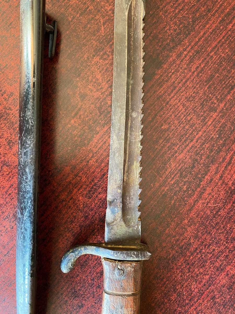 WOOD GRIPPED K598 BAYONET MADE BY ERFURT FOR THE COLONIES-ISSUED (ACCORDING TO NO KS 4716 AND SCABBA
