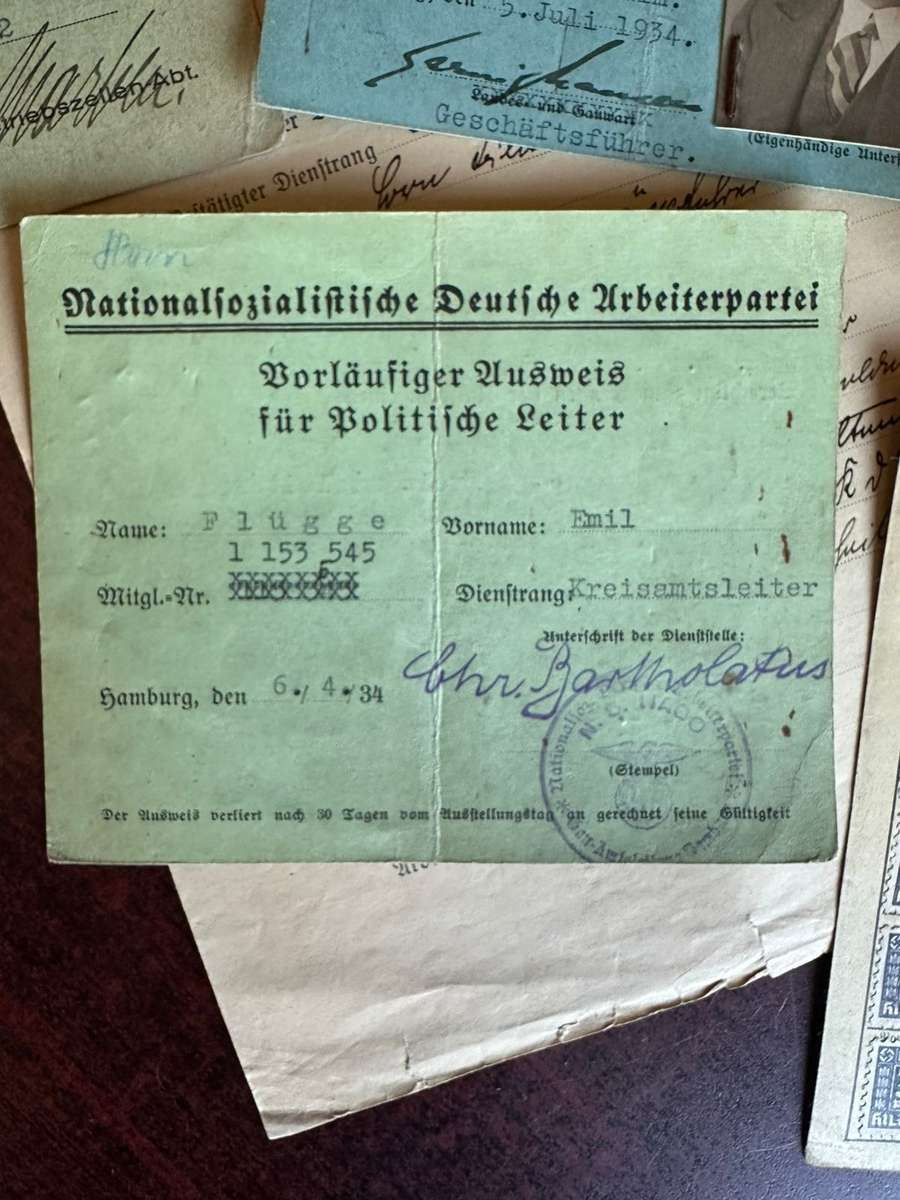 LARGE SELECTION OF GER-MAN DOCUMENTS-ALL TO ONE PERSON EMIL FLUGGE-WW2-PLEASE TAKE NOTE THAT THE BOO