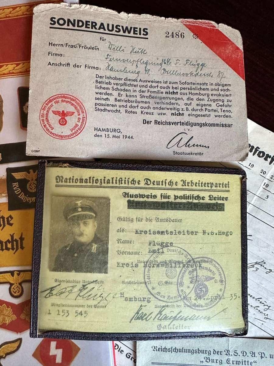 LARGE SELECTION OF GER-MAN DOCUMENTS-ALL TO ONE PERSON EMIL FLUGGE-WW2-PLEASE TAKE NOTE THAT THE BOO