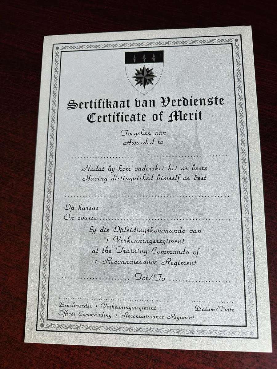 BLANK CERTIFICATE OF MERIT FOR 1 RECCE-ORIGINAL
