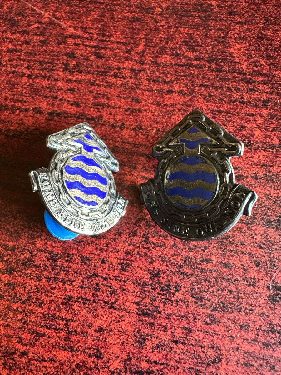 ORDNANCE SERVICES CORPS,COLLAR BADGE PAIR,CHROME AND ENAMEL-APPROVED 1977-1ST TYPE-PINS COMPLETE