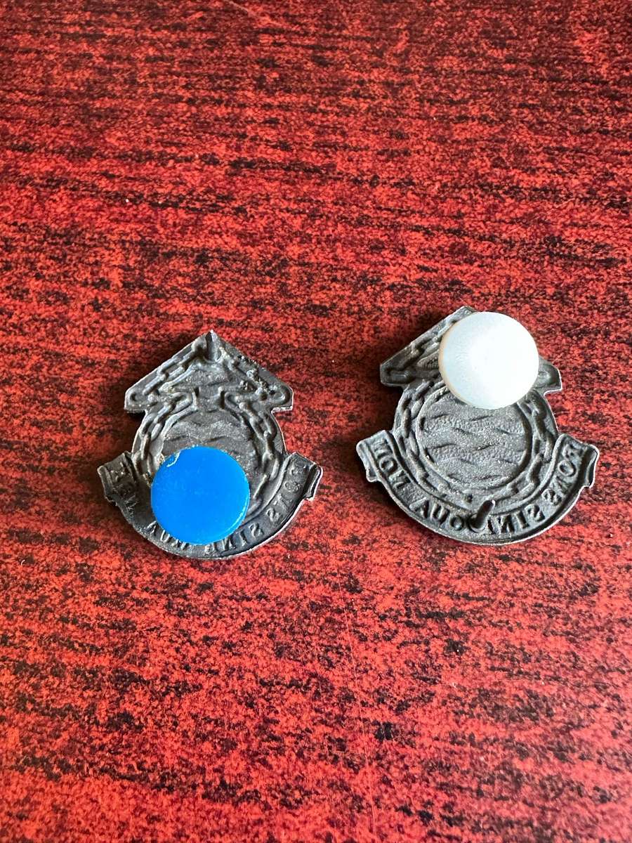 ORDNANCE SERVICES CORPS,COLLAR BADGE PAIR,CHROME AND ENAMEL-APPROVED 1977-1ST TYPE-PINS COMPLETE