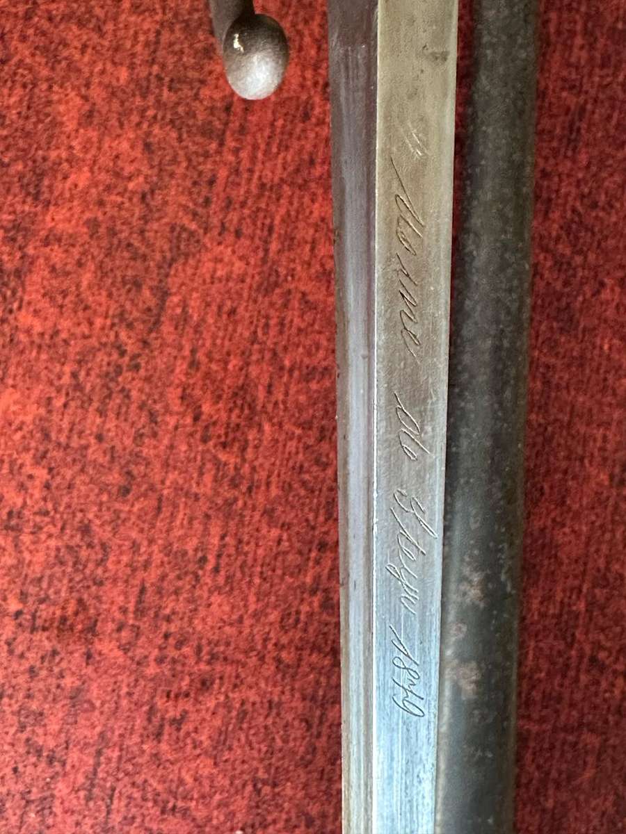 FRENCH 1874 YATAGHAN BAYONET WITH T-FORM BLADE-METAL SCABBARD -THIS BAYONET IS STILL IN OVERALL GOOD