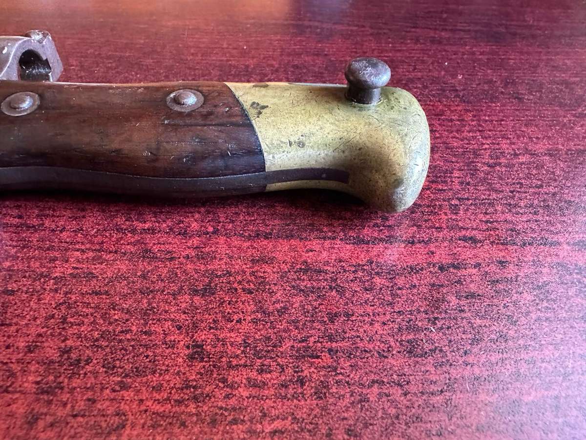 FRENCH 1874 YATAGHAN BAYONET WITH T-FORM BLADE-METAL SCABBARD -THIS BAYONET IS STILL IN OVERALL GOOD