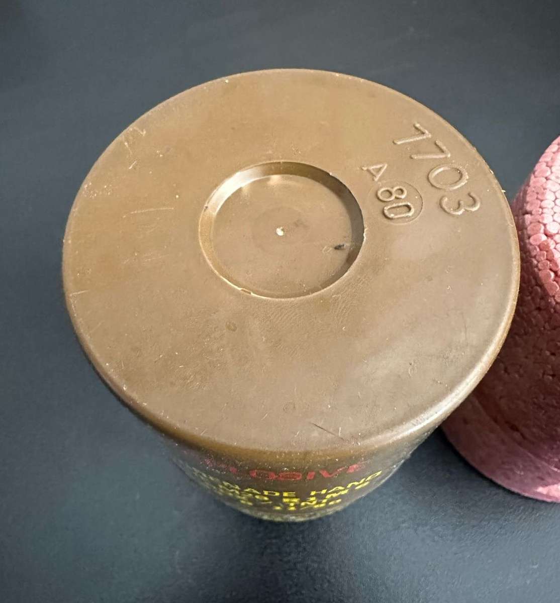 PLASTIC CANNISTER FOR THE M26 HANDGRENADE,COMPLETE WITH POLYSTYRENE INSERTS-IN VERY GOOD CONDITION-H