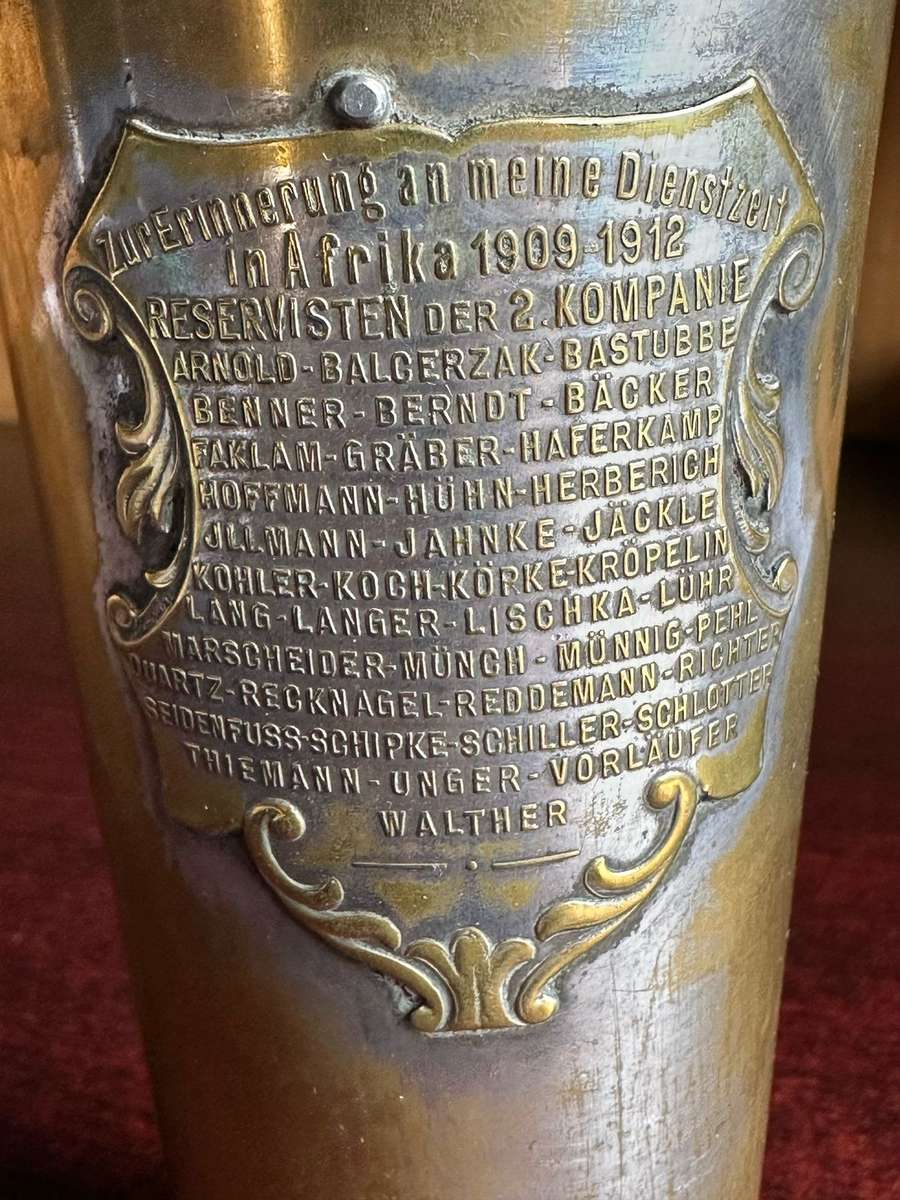 GERMAN SWA-SILVER PLATED BRASS RESERVISTENBEEHER-THIS CUP IS EMBOSSED ON ONE SIDE WIITH A VIEW OF A