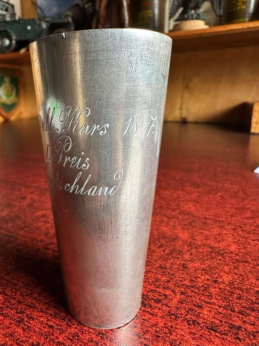 GERMAN SWA HALLMARKED SILVER SHOOTING PRIZE CUP-SILVER CONTENT .800 WEIGHT 59 G. HEIGHT 9CM ENGRAVED