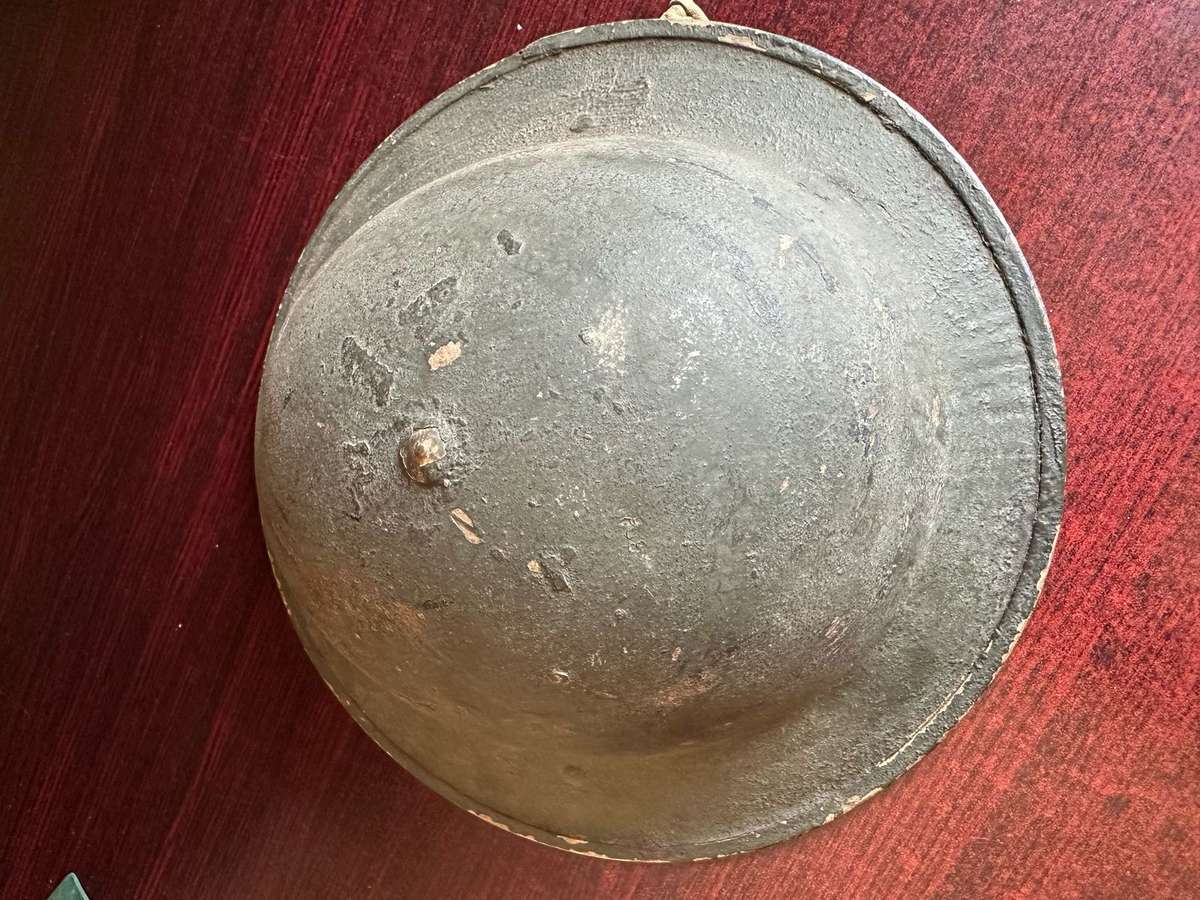 BRITISH WW2 BRODIE,STEEL HELMET THREE HOLES IN THE BACK FOR NECK FLAP (SA MADE) COMPLETE AND STILL G