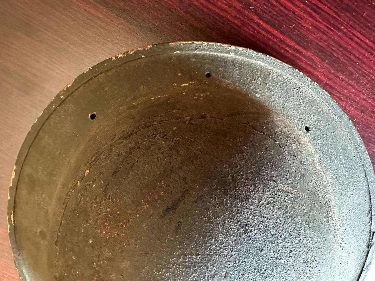 BRITISH WW2 BRODIE,STEEL HELMET THREE HOLES IN THE BACK FOR NECK FLAP (SA MADE) COMPLETE AND STILL G