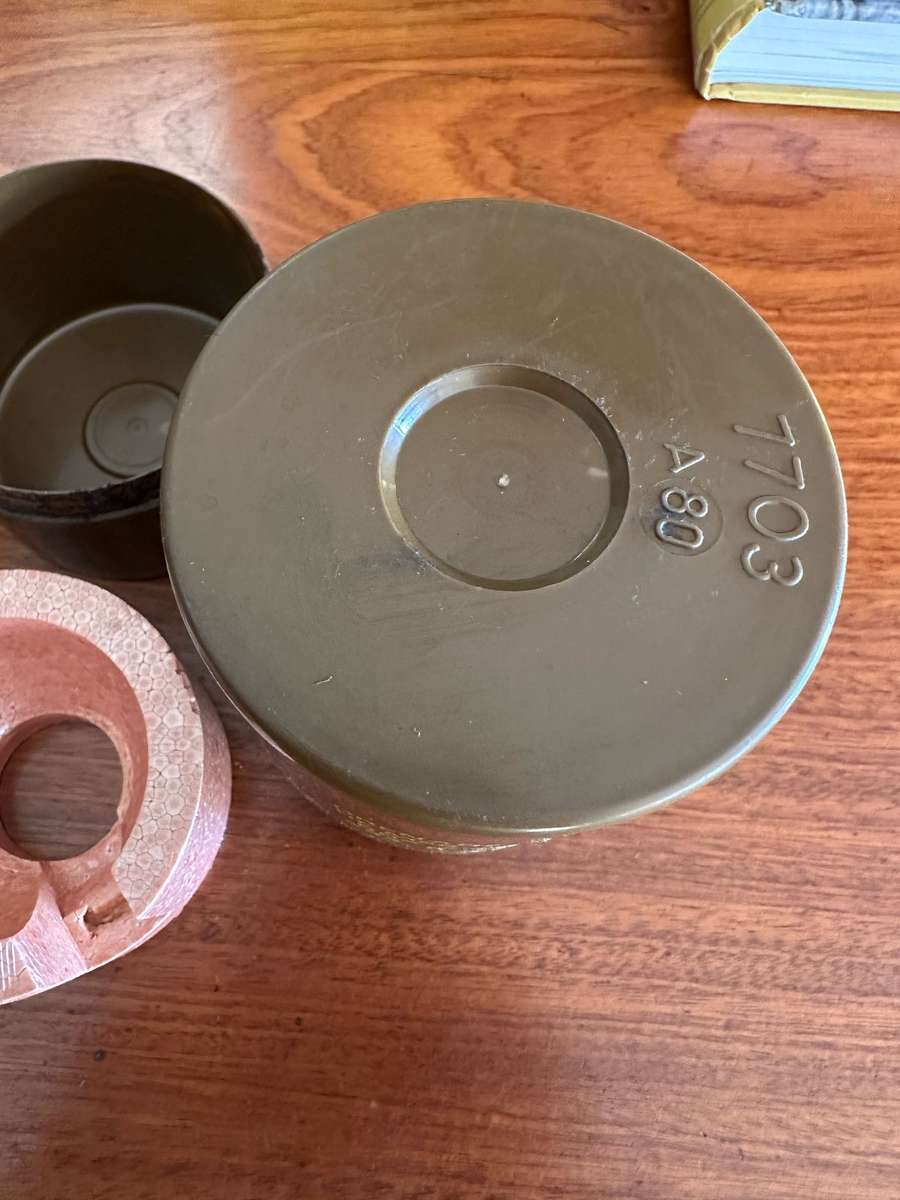 PLASTIC CANNISTER FOR THE M26 HAND GRENADE-COMPLETE WITH POLYSTYRENE INSERTS-IN VERY GOOD CONDITION-