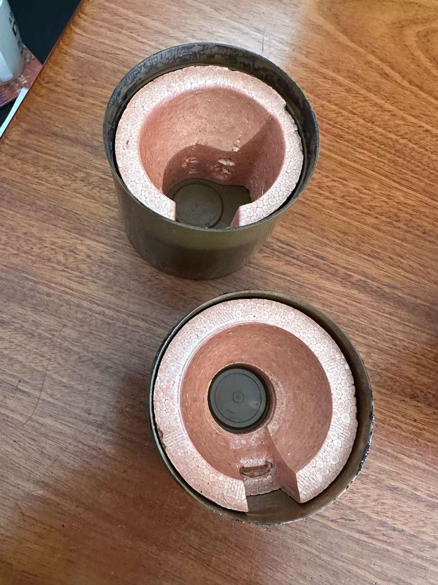 PLASTIC CANNISTER FOR THE M26 HAND GRENADE-COMPLETE WITH POLYSTYRENE INSERTS-IN VERY GOOD CONDITION-