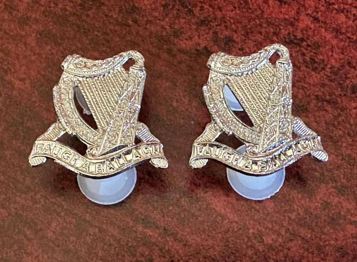 SA Irish collar badge pair. Chrome. Pins intact.