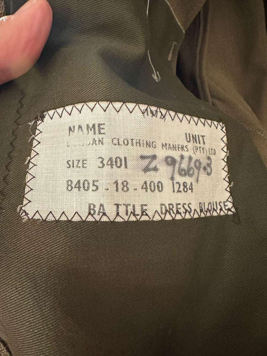 SA Army bunny jacket and trousers, the bunny jacket labelled,size 3401 (size small,measures 40 cm ar