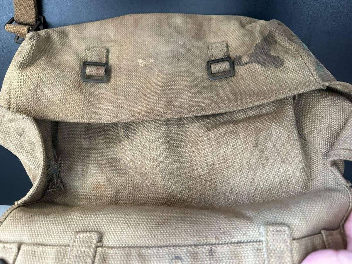 Selection of original period WW2 webbing pieces, the bigger bag with SAAF stamp.