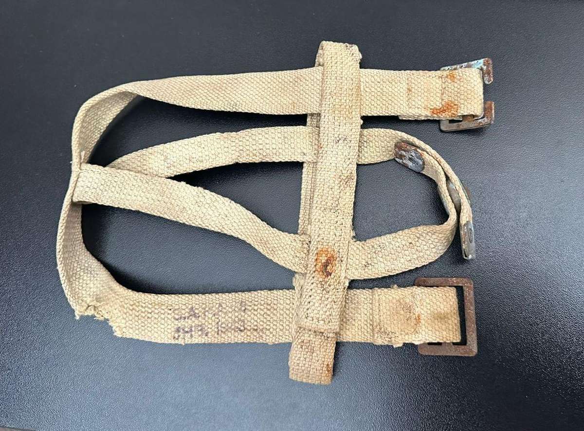 Selection of original period WW2 webbing pieces, the bigger bag with SAAF stamp.