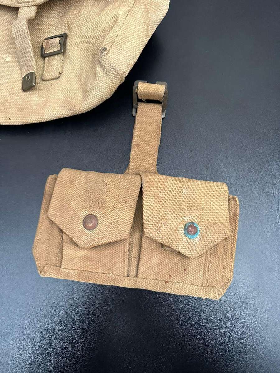 Selection of original period WW2 webbing pieces, the bigger bag with SAAF stamp.