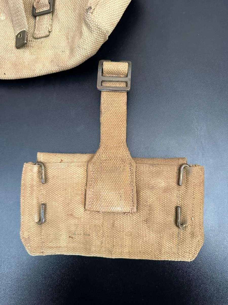 Selection of original period WW2 webbing pieces, the bigger bag with SAAF stamp.