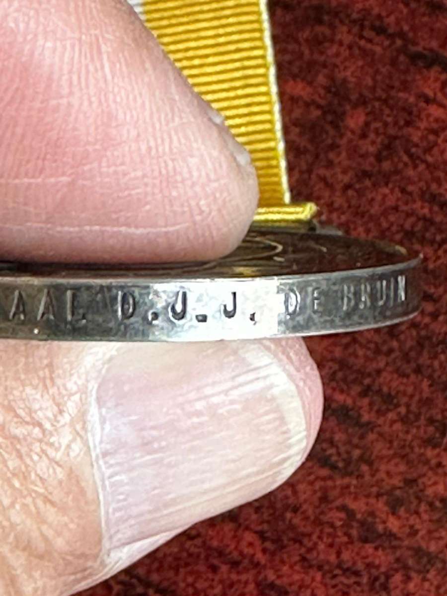 Boer War ABO medal. Awarded to korporaal D.J.J. de Bruin. Confirmed on the medal roll. He was with