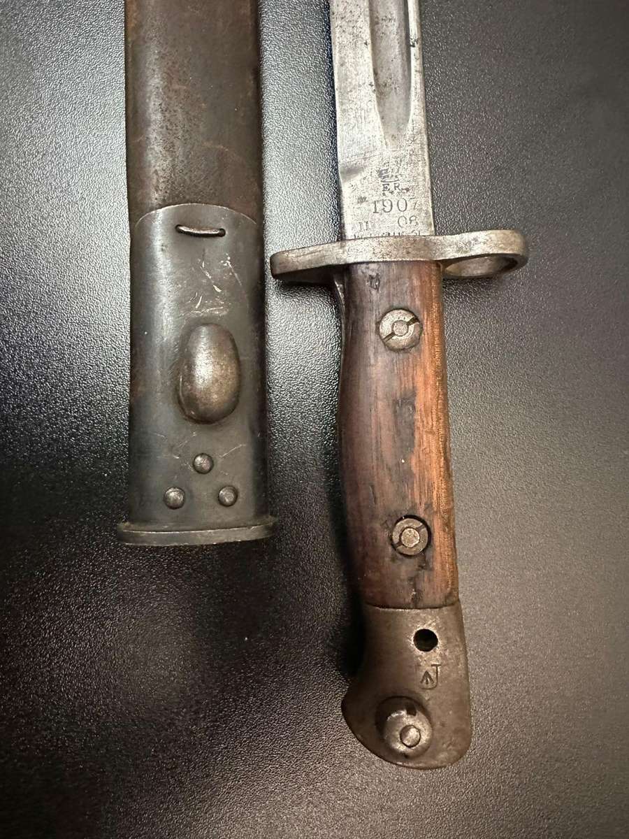 1907 Pattern bayonet with scabbard by Wilkinson. Still good condition.