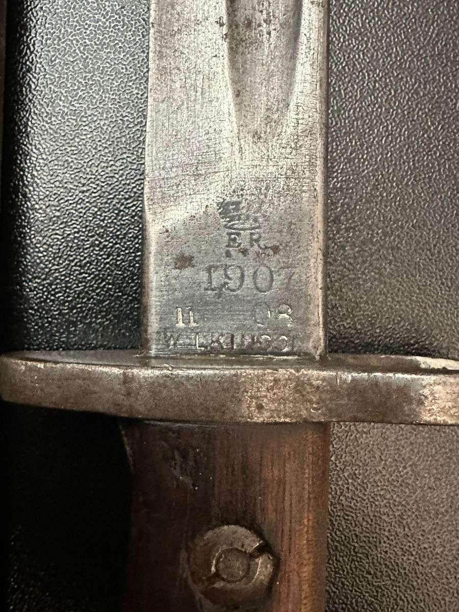 1907 Pattern bayonet with scabbard by Wilkinson. Still good condition.