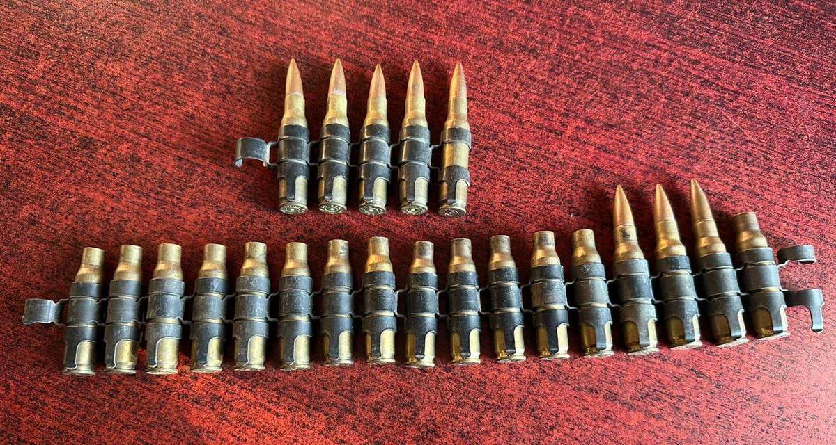 Border war period belted ammunition 7.62 push through type. Deactivated. 2 Pieces sold together.