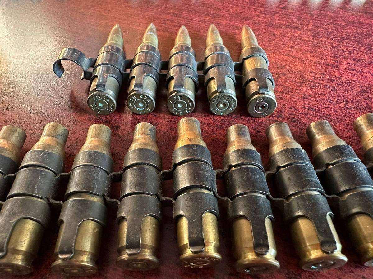 Border war period belted ammunition 7.62 push through type. Deactivated. 2 Pieces sold together.
