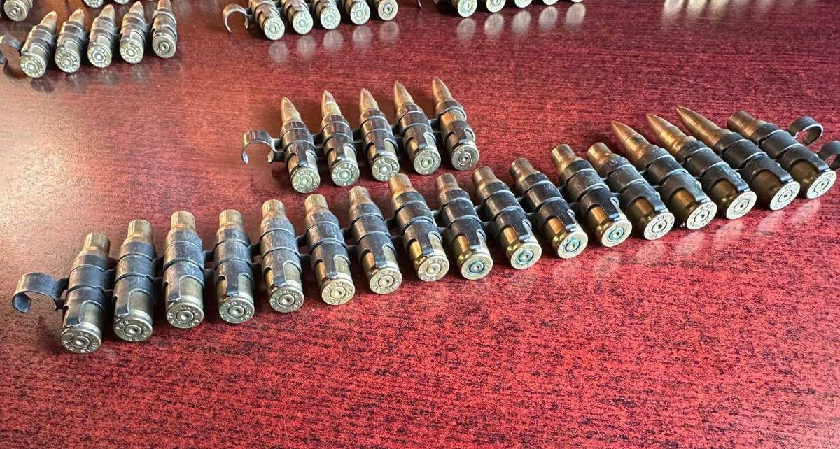 Border war period belted ammunition 7.62 push through type. Deactivated. 2 Pieces sold together.