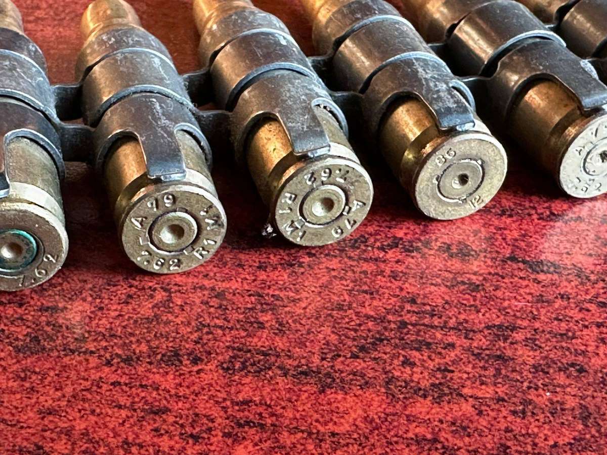 Border war period belted ammunition 7.62 push through type. Deactivated. 2 Pieces sold together.