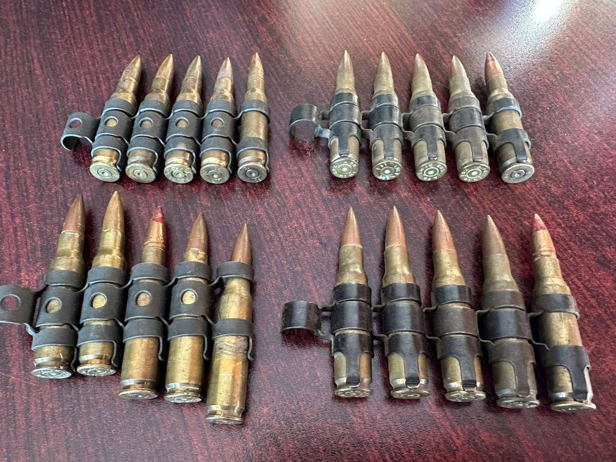 Border war period belted ammunition 7,62 push through type. Deactivated. 4 Pieces sold together.