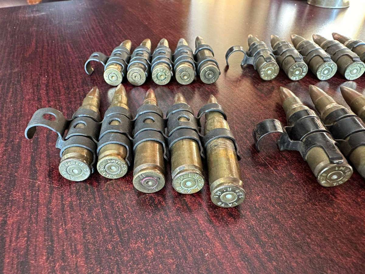 Border war period belted ammunition 7,62 push through type. Deactivated. 4 Pieces sold together.